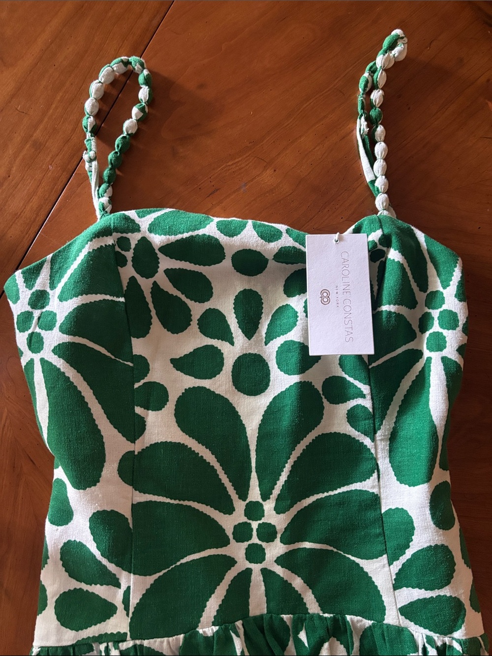 Caroline Constas Green and White Floral Midi Dress - Picture 3 of 8